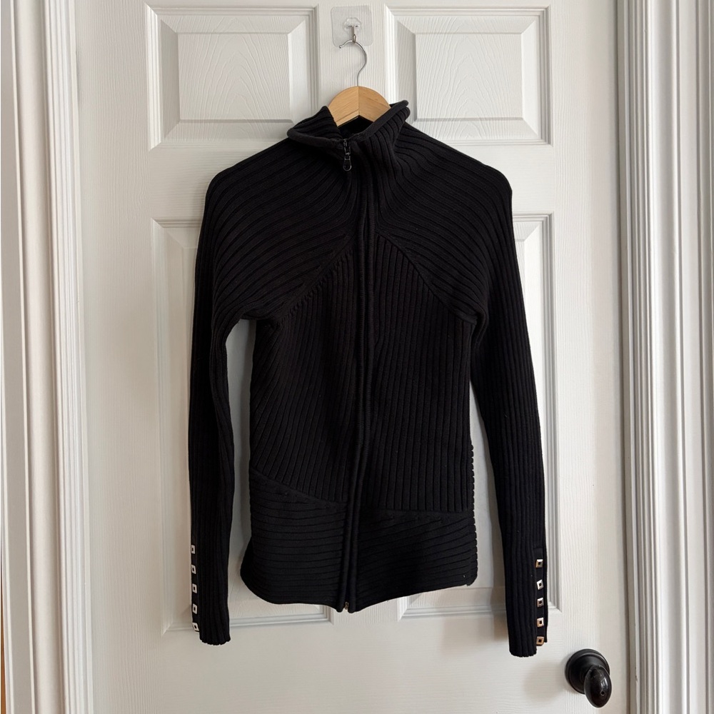 BEDO Ribbed Zip-Up Funnel Neck Sweater